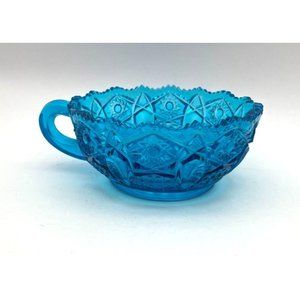 Vtg. L E Smith Blue Handled Dish Hobstar and Arches